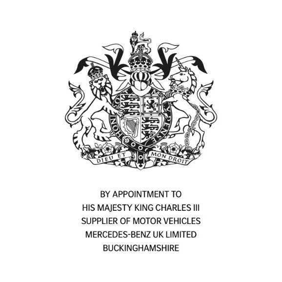 By appointment to His Majesty King Charles III, Supplier of Motor Vehicles, Mercedes-Benz UK Limited, Buckinghamshire